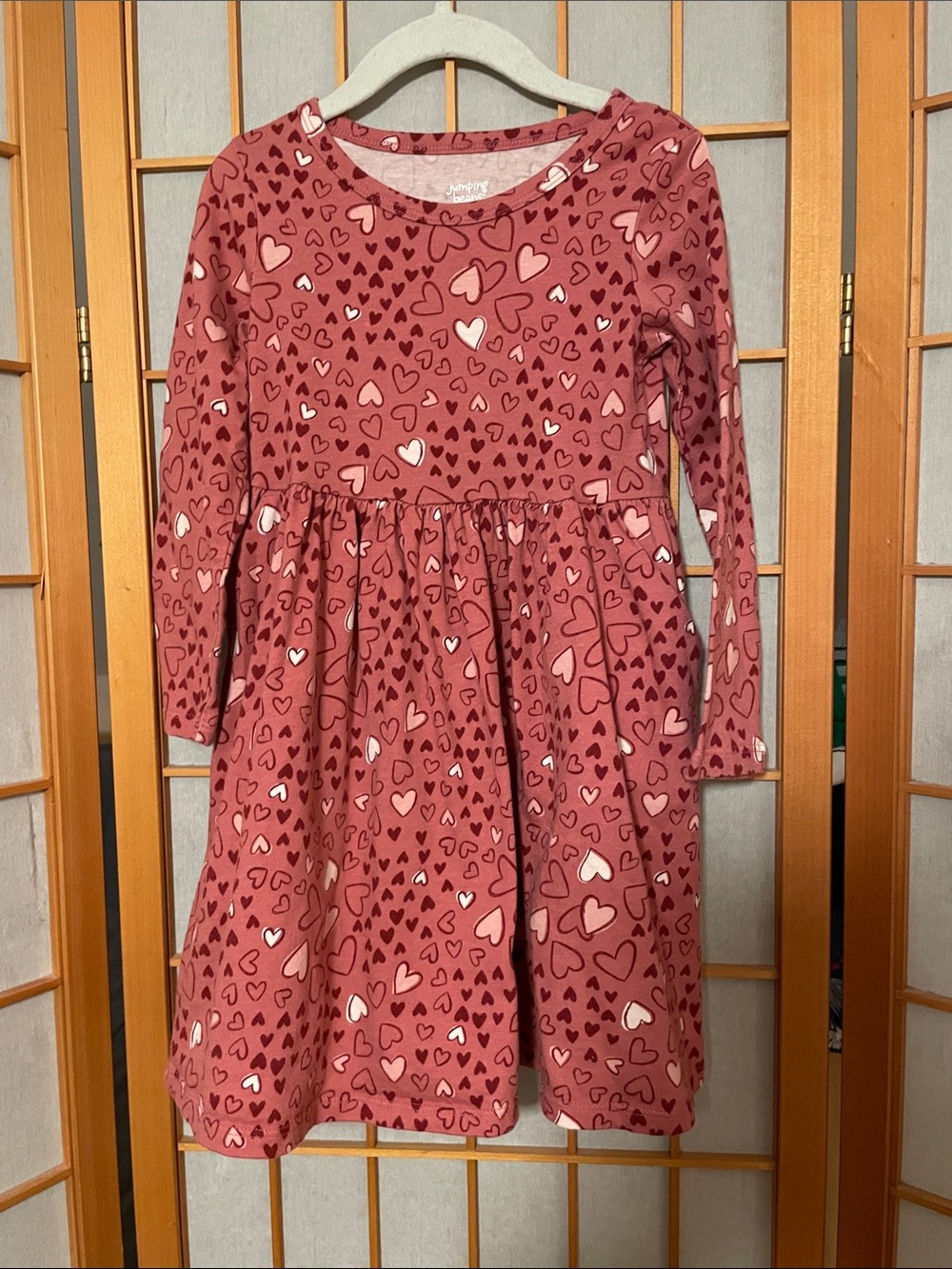 Jumping Beans Toddler Girls 4T Long Sleeve Heart Print 100% Cotton Dress Pink